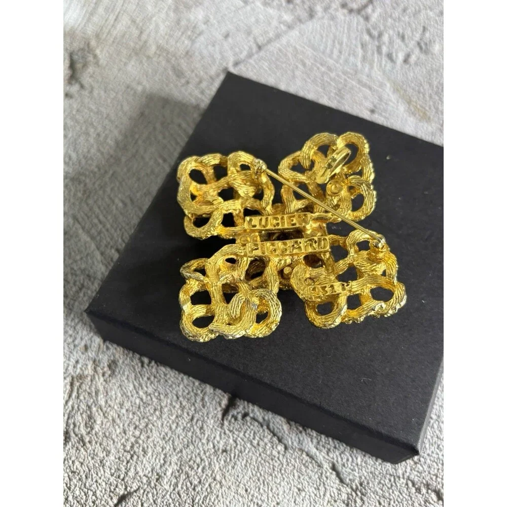 VINTAGE LARGE DESIGNER LUCIEN PICCARD MODERNIST MALTESE CROSS ROPE 2” BROOCH PIN